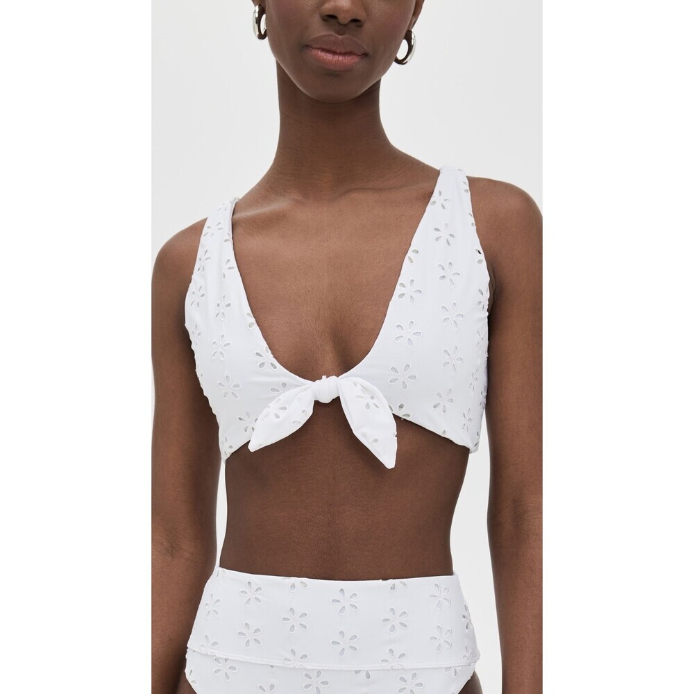 Beach Riot Dallas Bikini Top Womens Large White Magenta Eyelet Tie Front GBO1696
